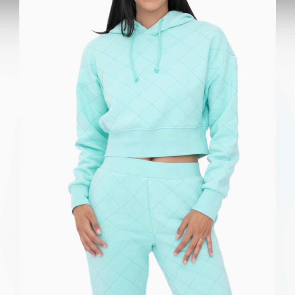 Mono B quilted drawstring hoodie ice green